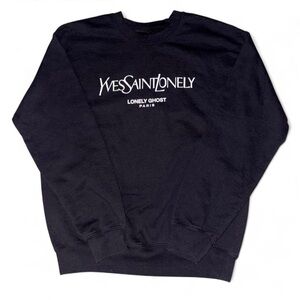 LONELY GHOST Black “YveSaintLonely” Paris Crewneck Sweatshirt